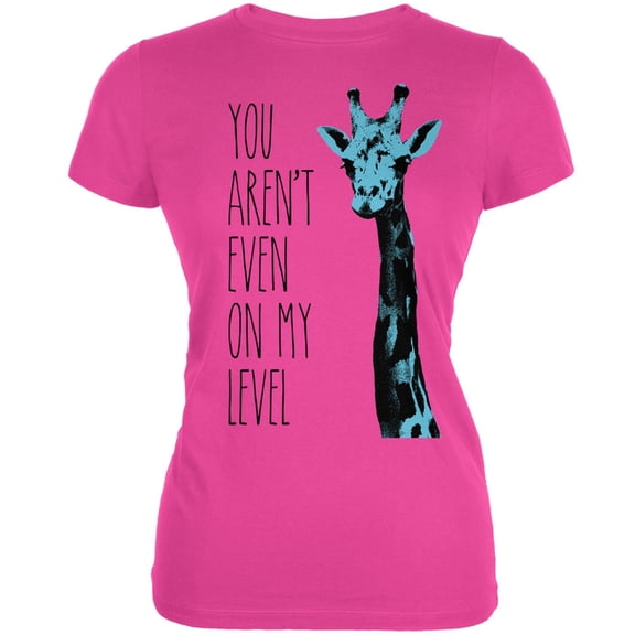 Giraffe On My Level Pop Art Hot Pink Juniors Soft T-Shirt - Medium