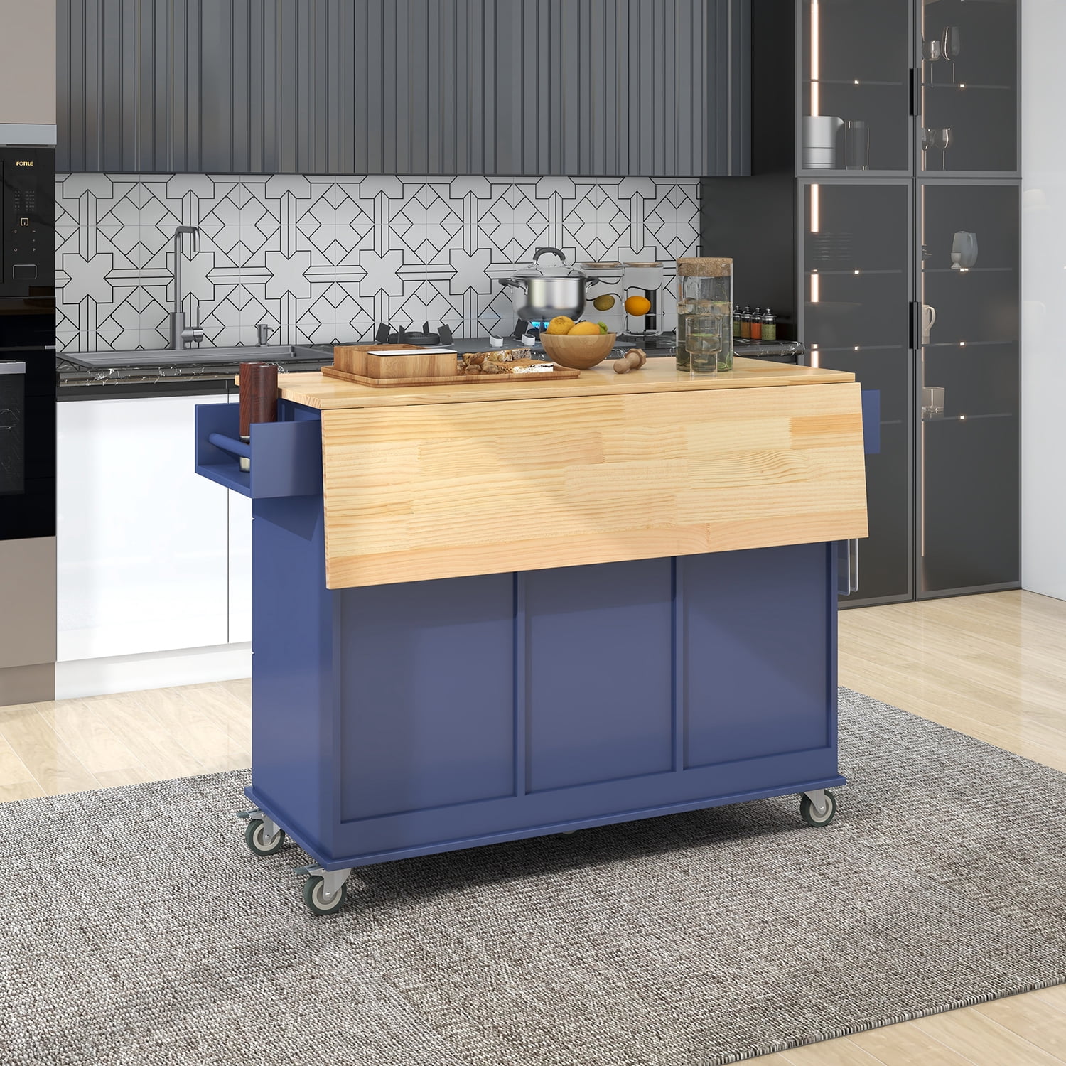 Kadyn Rolling Mobile Kitchen Island Cart, Rolling Bar Cart with Drop Leaf, Moveable Storage Cabinet for Home, Blue Kadyn Rolling Mobile Kitchen Island Cart, Rolling Bar Cart with Drop Leaf, Moveable Storage Cabinet for Home, Blue