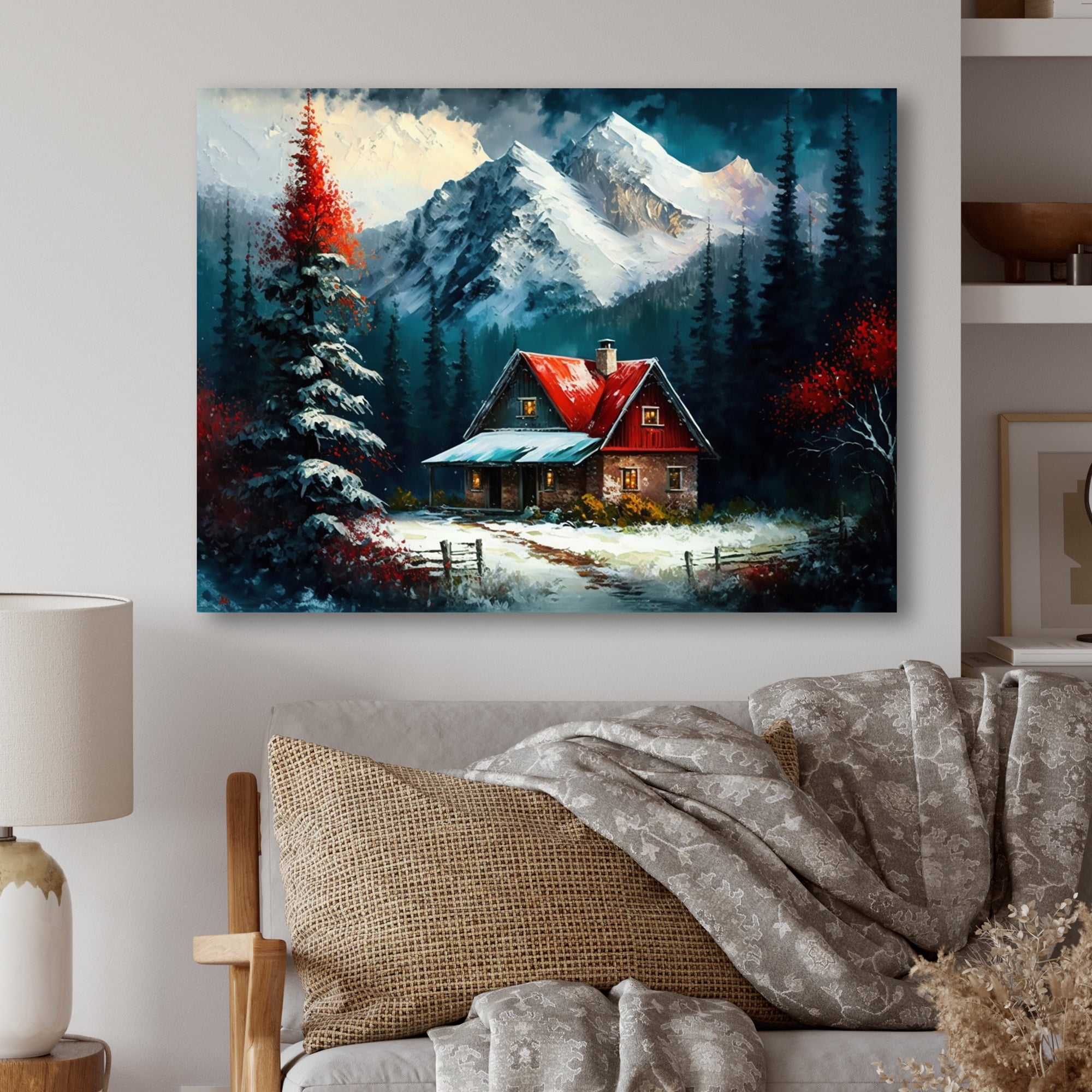 Designart Cabin In The Woods In Winter II Canvas Wall Art