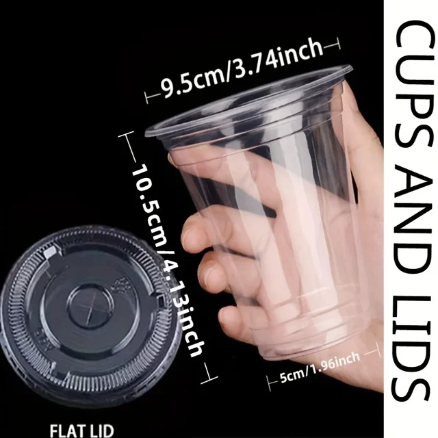 Vasos de plástico con tapa, vasos desechables para café helado, batido, bebidas frías, suministros para fiestas de cumpleaños, 12/16OZ, 50 unidades por juego