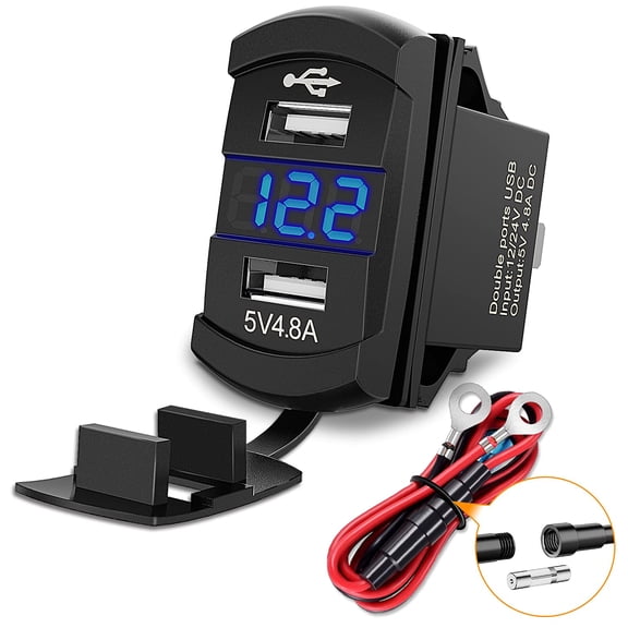 CHAR-02 Dual USB 4.8A with LED Voltmeter Charger Socket