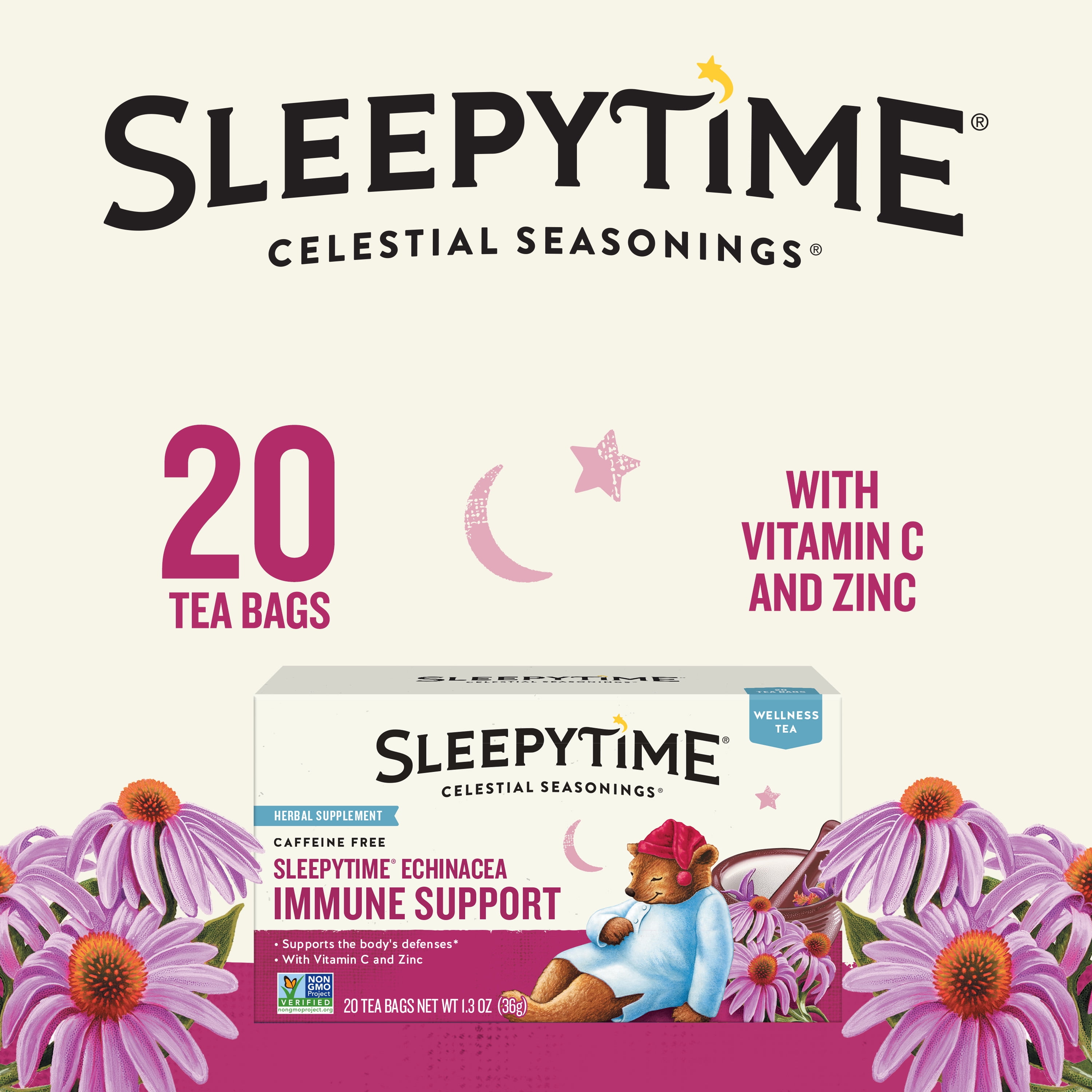 (4 pack) Celestial Seasonings Sleepytime Wellness Echinacea Immune Support Herbal Tea Bags (20 Count)