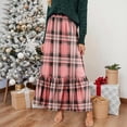 thumbnail image 2 of Women’s Long Plaid Skirt Elastic Waist Tiered Maxi Skirt Lightweight Soft Fabric Casual Style for Daily Wear Watermelon Red M, 2 of 6