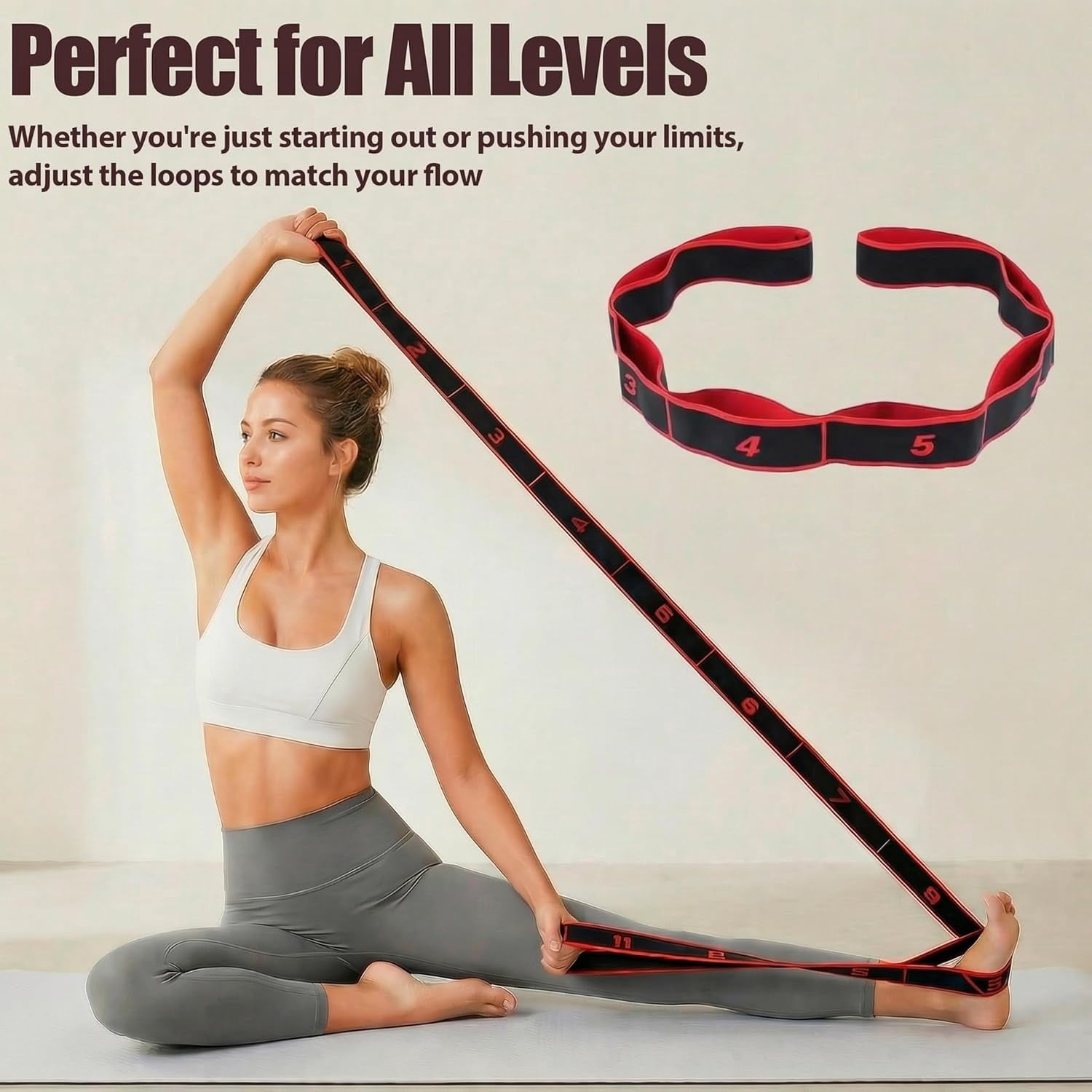 JJEAN-Resistance Bands for Working Out, Numbered Fabric Exercise Bands for Women Men, Non-Slip Stretching Strap with Loops for Yoga, Pilates, Physical Therapy,Dance, Home Workout Equipment