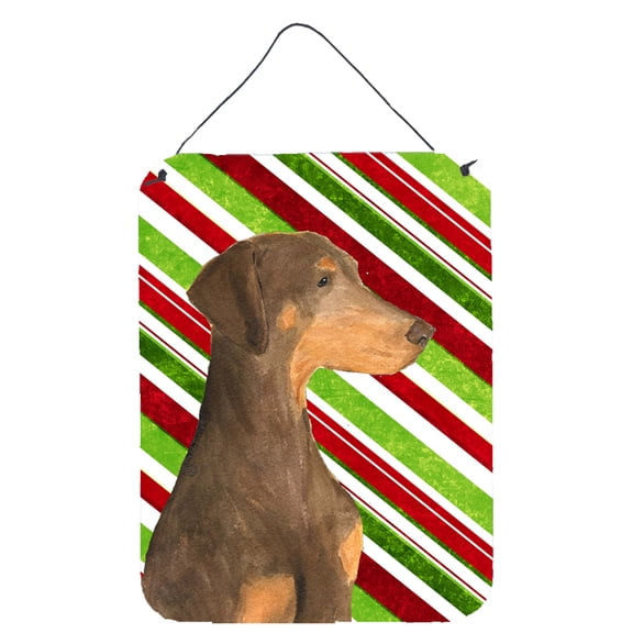 Carolines Treasures SS4548DS1216 Doberman Candy Cane Holiday Christmas Wall or Door Hanging Prints 12WX16H multicolor