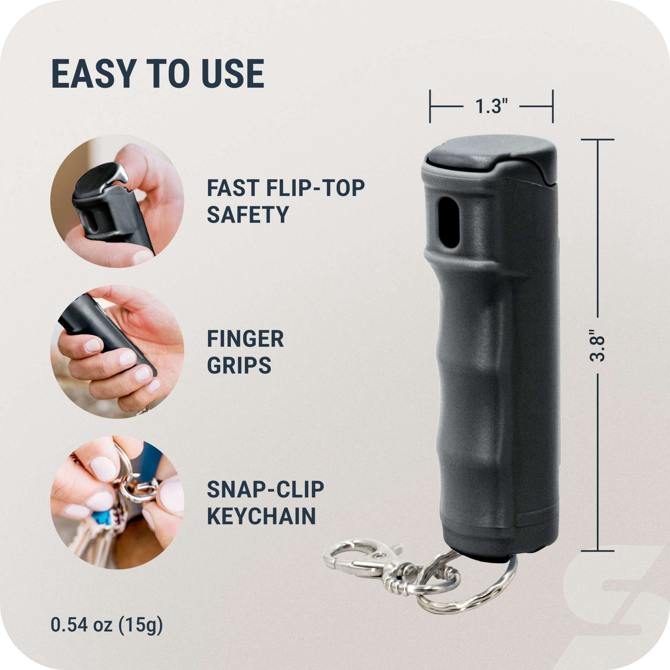SABRE Fast Flip Top Pepper Gel with Snap-Clip Keychain, Black, 1 Ct, New, Pocket Pepper Sprays