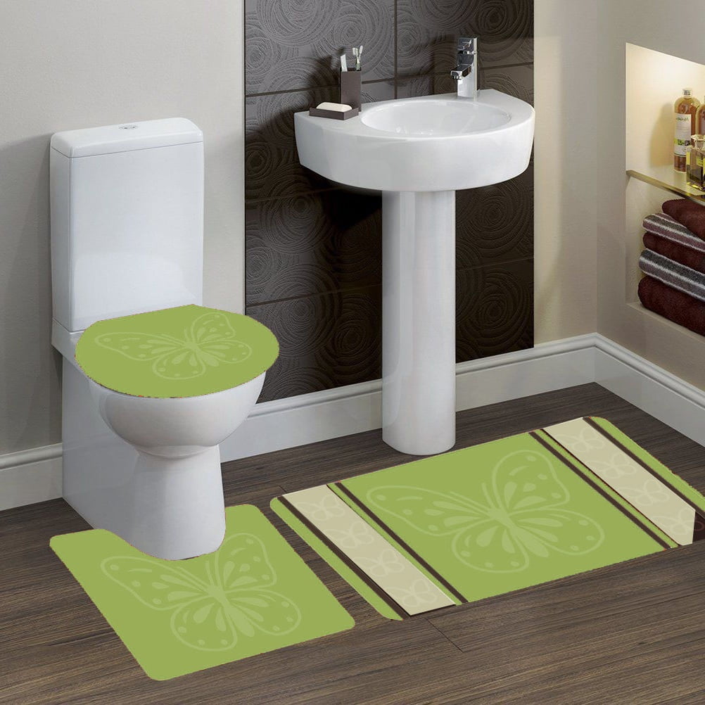 3PC (6) SAGE GREEN Design Bathroom Bath Mat Set Includes, 1 Contour