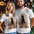 thumbnail image 3 of Camisetas para hombre, camiseta de algodón con cuello redondo, diseño floral de gato negro y flores de calabaza., 3 of 8