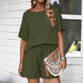 thumbnail image 5 of Zynoxe Two Piece Sets for Women Trendy Claasic Crew Neck Short Sleeve Top Drawstring Waist Shorts Suit Comfy Breathable Cotton Summer Sets Casual Loose Solid Color Vacation Outfits M, 5 of 8