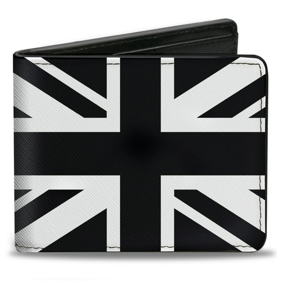 Buckle-Down Wallet, Bifold, United Kingdom Flag Black White, Vegan Leather