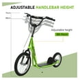 thumbnail image 6 of Aosom Youth Scooter, Teens Kick Scooter, Adjustable Handlebar Ride On Toy for 5+ with 16" Front and 12" Rear Dual Brakes Inflatable Wheels, Green, 6 of 9