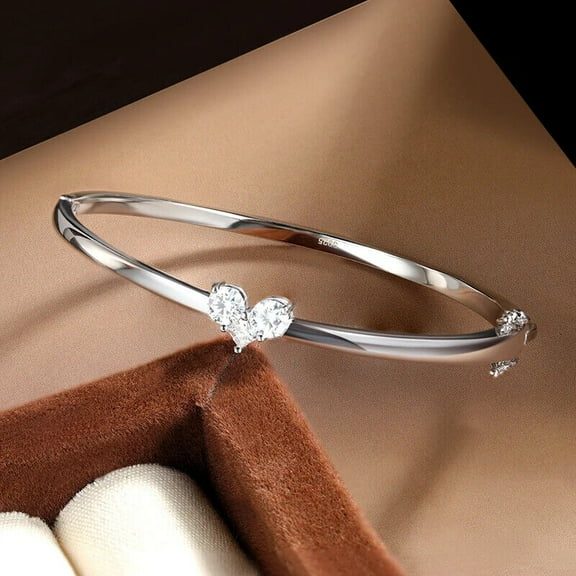 Round Cut 2Ct Natural Moissanite Bangle Bracelet for Women in 14K White Gold Plated