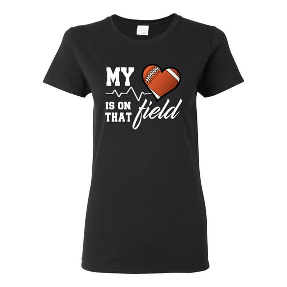 Wild Bobby, My Heart Is On That Football Field, Sports, Women Graphic Tee, Black, Small