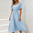 thumbnail image 5 of Levmjia Flowy Midi Dresses for Women V Neck Short Sleeve Polka Dot Dress Summer Casual Fashion Loose Fit Swing Party Beach Vacation, 5 of 6