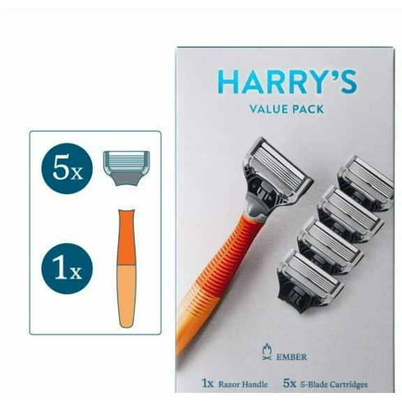 Harry's Shaving Razor for Men with 5 Razor Blade Refill Cartridges, Ember Orange