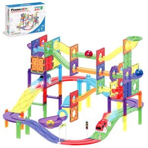 PicassoTiles 3-in-1 Magnetic Tiles Marble Run Race Track Set