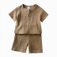 thumbnail image 2 of kpoplk Baby Boy Summer Clothes Funny Letter T Shirt Baby Girl Elastic Waist Pockets Shorts Set 2 Piece Outfit 12-24 Months,Brown, 2 of 5
