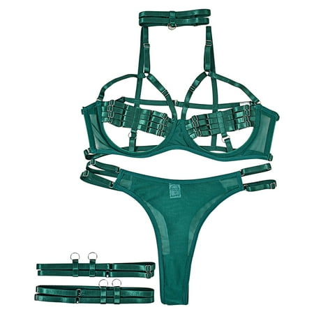 

Exotic Underwear Lacing 4PCS Set Women Underwear With Leg Ring Lenceria Bralette