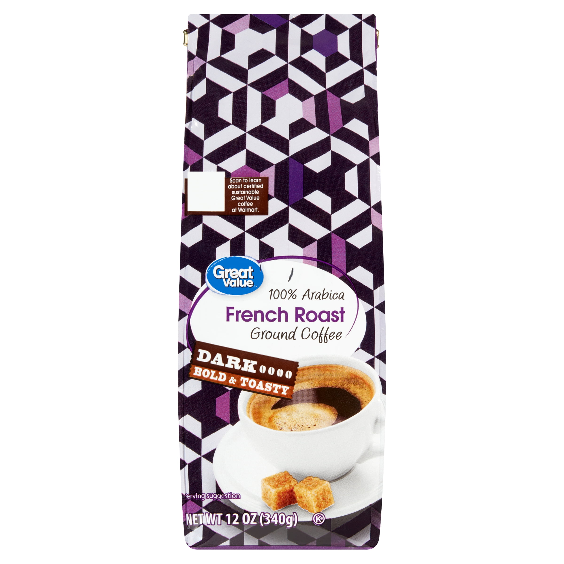 (6 pack) Great Value French Roast, 100% Arabica, Dark Roast, Ground Coffee, 12 oz