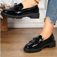 thumbnail image 4 of Miluxas Women's Patent Leather Loafers Flat Low Heel Slip On Pumps Round Toe Fashion Dress Uniform Work Shoes Black 8.5(41), 4 of 9