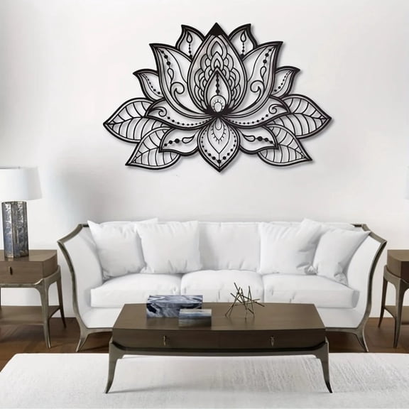 "Boho Wall Art Decor – Black Mandala Metal Wall Hanging, Lotus Flower Design for Bedroom, Living Room, Office & Meditation Space |   Zen Home Aesthetic