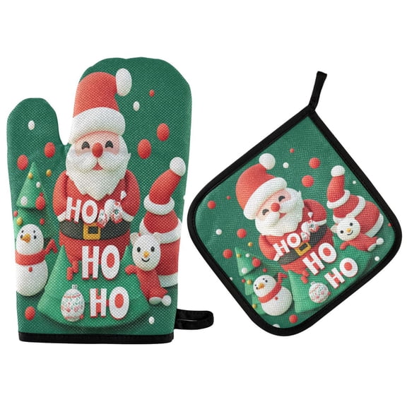 Yayeee Oven Mitts and Pot Holder Set of 2 Heat Resistant Kitchen Gloves Baking Hot Pad, Cute Christmas Pattern