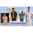thumbnail image 5 of RICHCOIN Men 2 Piece Linen Outfit Beach Button Down Shirt Casual Loose Pant Sets, 5 of 7