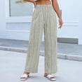 thumbnail image 5 of Women Striped Pants Loose Wide Leg Trousers Casual Low Waist Pants Comfy Lounge Pants with Pockets Light Green 2XL, 5 of 5