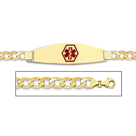 14K Gold Medical ID Bracelet W/ Curb Chain with Enamel - 7-1/2 Inch