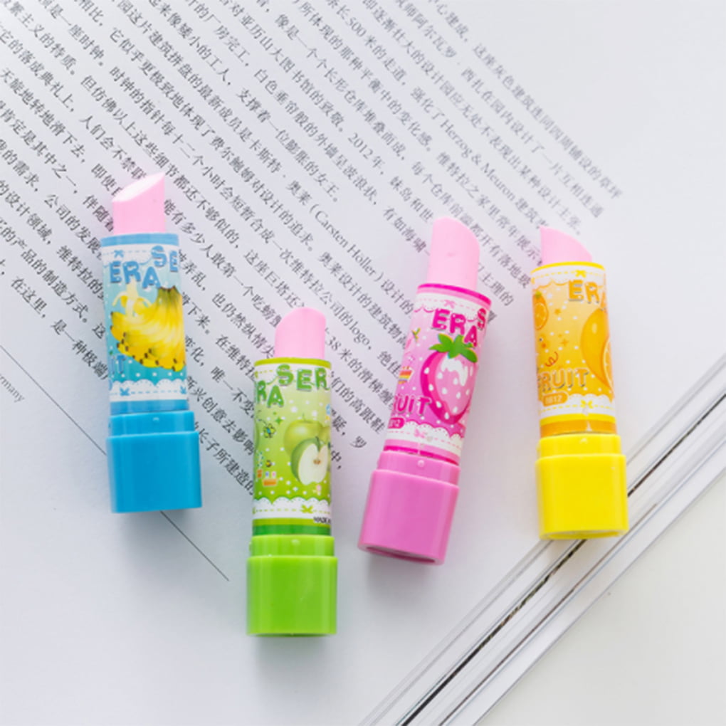 Random Color Novelty Lovely Fruit Pattern Lipstick Shape Student Pencil Eraser B 