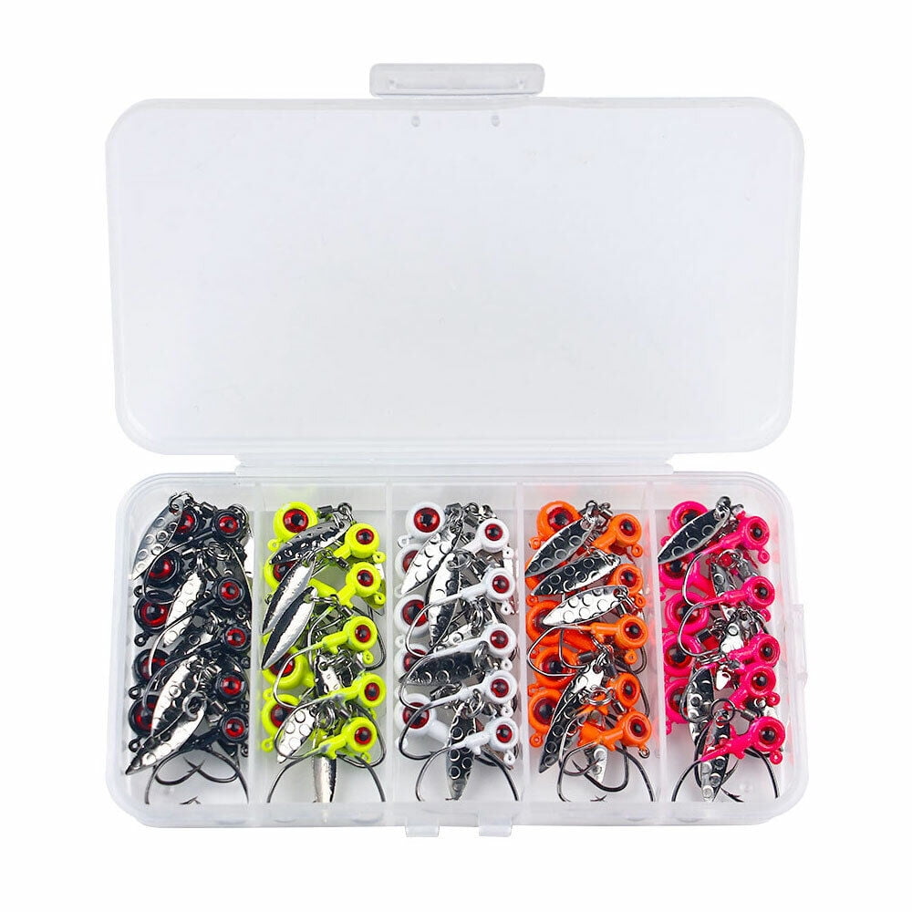 50pcs/box Spoon Lead Jig Head Fishing Hooks Crappie Lure Bait Kit Tackle Set