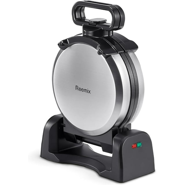 Waffle Maker, Round Classic Belgian Waffle Iron with 180°Rotating Design, Nonstick Plates & Cool Touch Handle, 1080W Fast Heating Waffle Machine, Brushed Stainless, Silver (4 Slices)