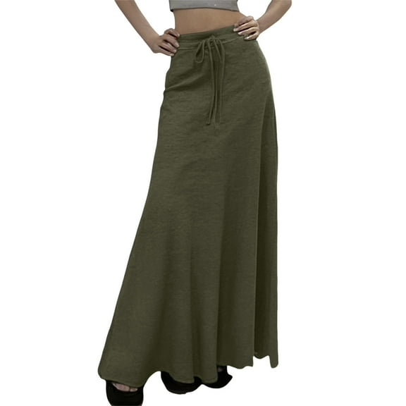 HJYCHN 2025 Women Solid Color Athletic Casual Daily Loose Fit Comfort Stretch Elastic Waist Flowy Skirt Green XXXXXXL