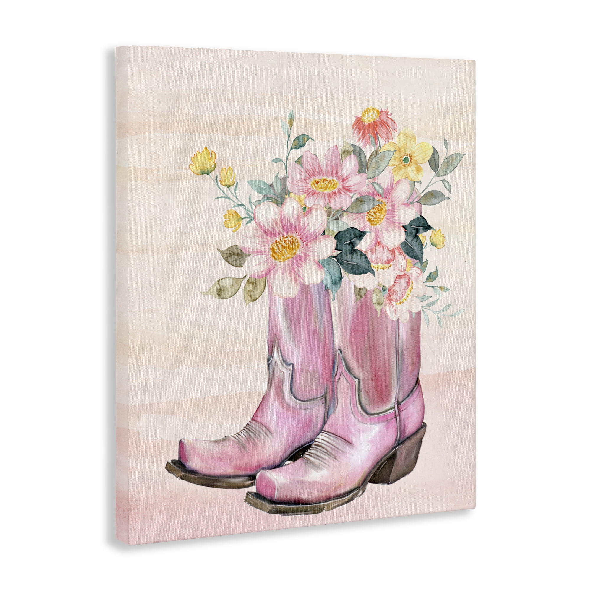 Wildflower Floral Boots Canvas Wall Art, design by Kim Allen