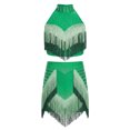 thumbnail image 4 of YiZYiF Kids Girls Latin Dance Dress Rhinestone Fringe Crop Top and Tassel Skirt Ballroom Tango Jazz Dance Outfit Green 6, 4 of 6