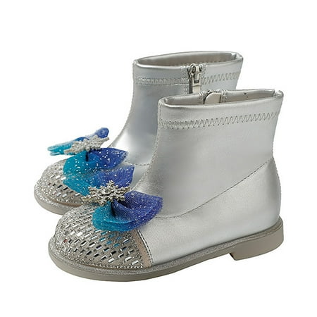 

Cathalem Size 8 Girls Winter Boots Leather Shoes For Girls Glitter Ankle Boots Kids Low Heel Dress Booties Snow Shoes for Girls Shoes Silver 6 Years