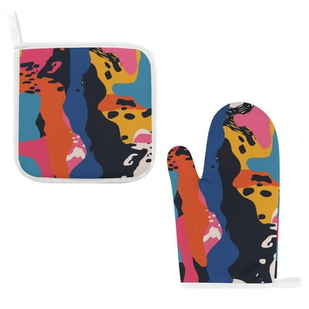 

ZZZHY Artistic Rich Dramatic-53 Oven Mitts and Pot Holders Sets Heat Resistant Oven Gloves Cute Kitchen Mitts for Oven 2-Piece Baking Gloves Set for Cooking Grilling Baking