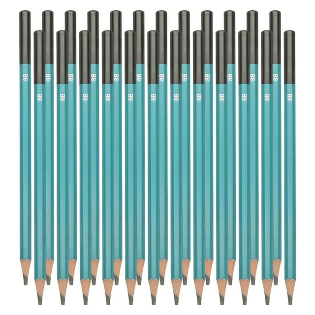 Uxcell 8B Drawing Pencils for Sketching, 24PCS Sketch Pencils for Drawing Art Pencils Graphite Wood Pre-sharpened for Drawing Sketching Artist, Hexagonal, Black Refill, Green/Black Pole