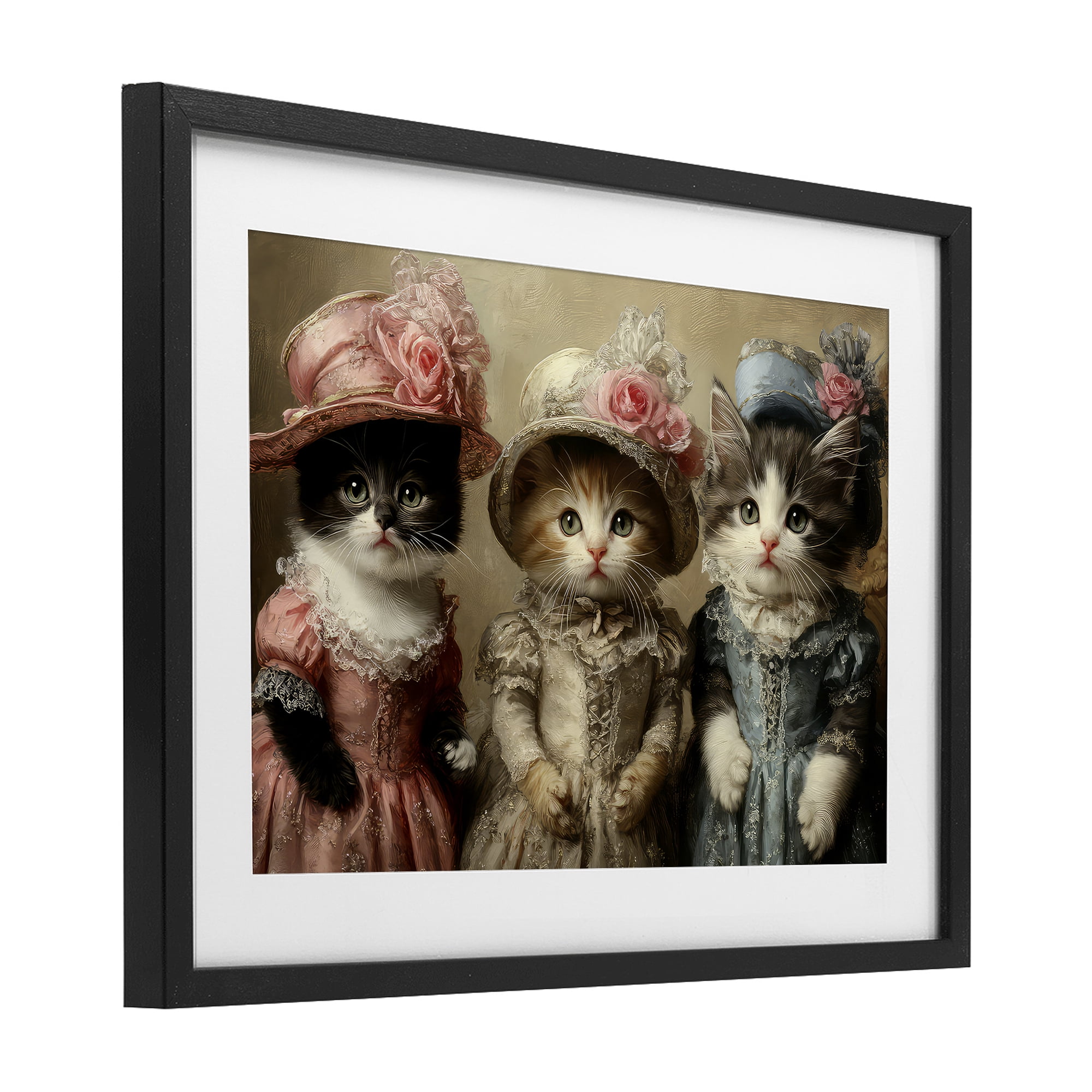 Stupell Industries Vintage Dress Cats Black Framed Print Under Glass, design by The Wands Want
