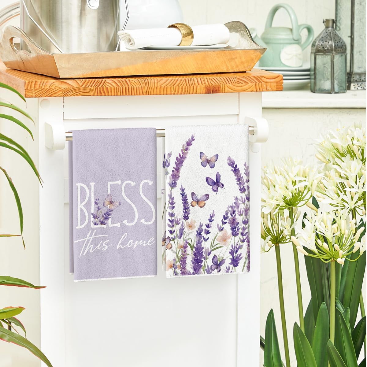 Butterfly Lavender Sweet Home Spring Kitchen Towels Dish Towels, 18x26 Inch Farmhouse Summer Decoration Cleaning Set of 4