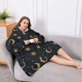 thumbnail image 5 of Oversized Wearable Blanket Hoodie,Dark Blue Sun Moon Wreath Pattern Sherpa Blanket Hoodie with Super Pockets,Super Warm Fuzzy Pullover for Women & Men, 5 of 6