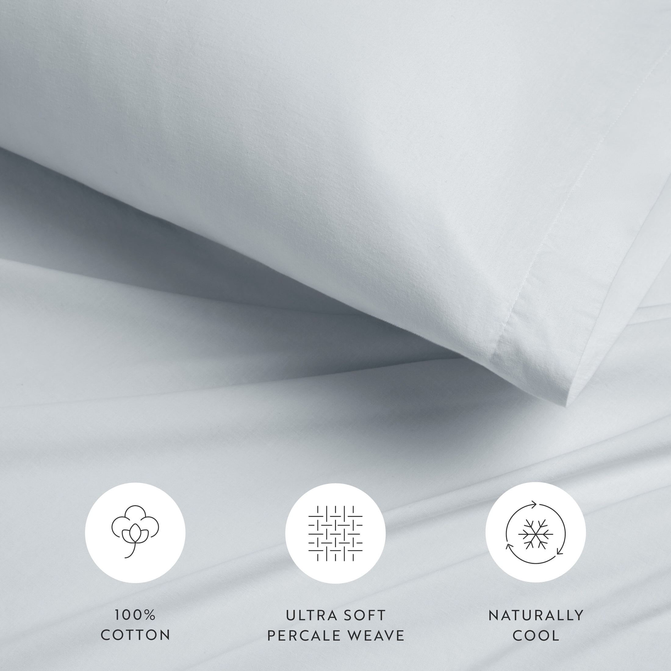 Noble Linens 4 Piece 100% Cotton Percale Sheet Set in Blue Mist, King