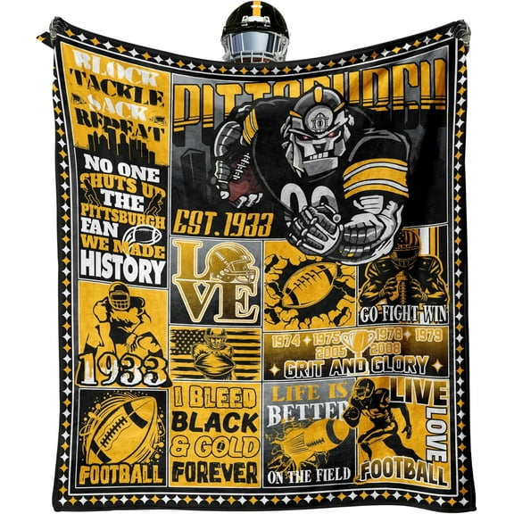 Football Gifts for Men Women, City Football Fans Flannel Blanket, Pittsburgh Gifts Ideas for Men Women Boys Kids Throw Blanket 60"x50"