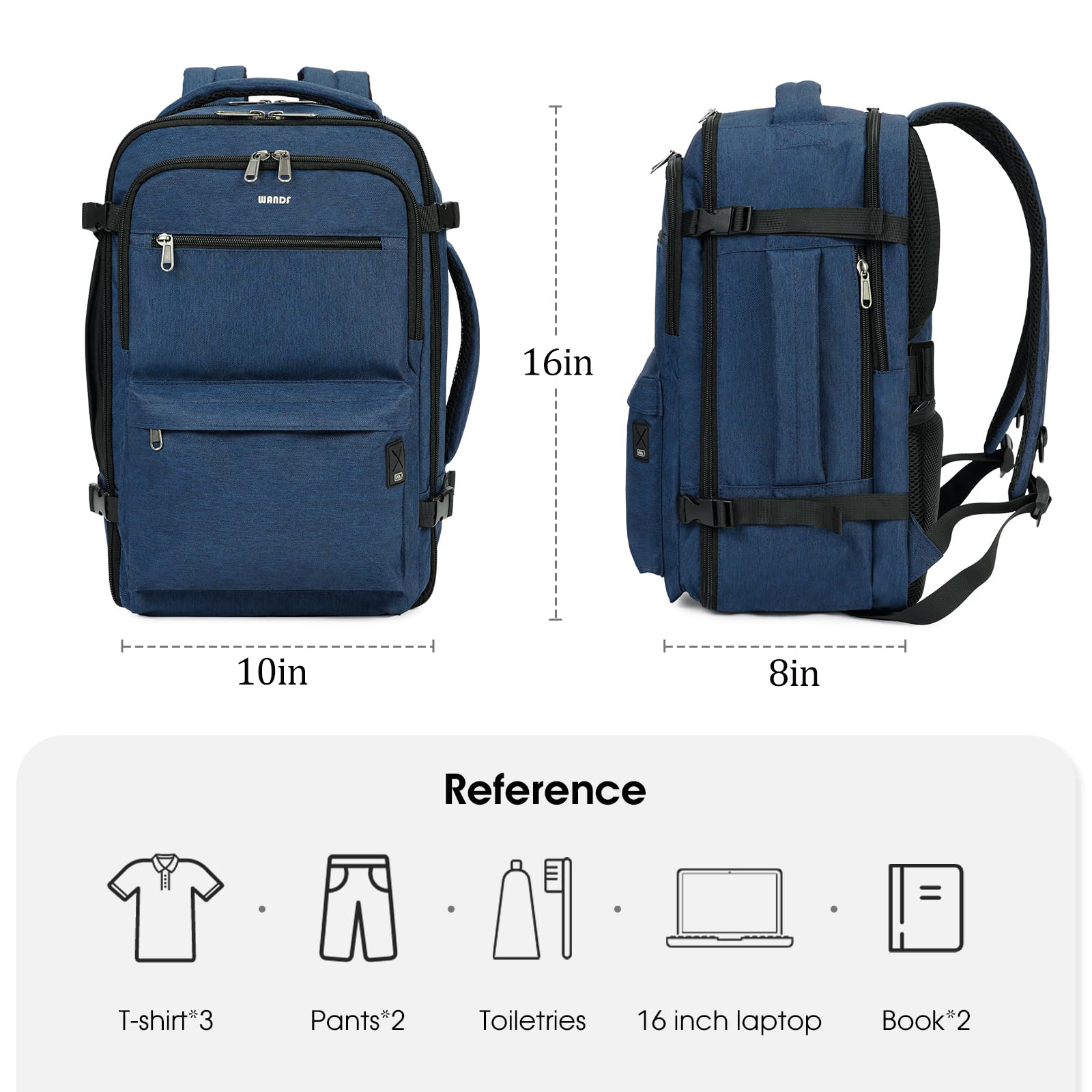 15.6 Inch Laptop Backpack Travel Backpacks Carry on Daypack for Spirit Airlines Personal Item Bag 18x14x8 with Wet Pocket School Bookbag, 20L, Blue
