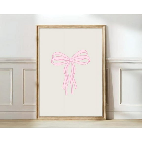 Kna Prints - Cute Pink Bow Print Preppy Pink Decor Pastel Pink Wall Art Boho Print Valentines Day Girls Room Print Dorm Print , Decor For Living Room Bedroom, UNFRAMED-8x12
