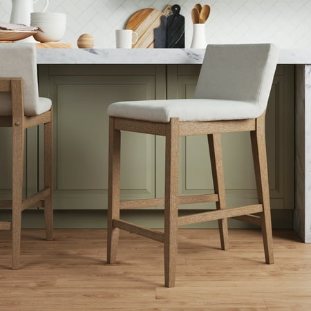 Gracie Wood Upholstered Counter Height Barstool Brushed Gray/Flax - Nathan James