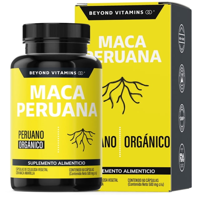 Maca Peruana Amarilla | 1000mg De Maca Peruana Orgánica Por Cápsula | Sin Azúcar - Capsulas Maca - Testo - Precursor - Vegano Testosterona - 60 Cápsulas