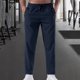 thumbnail image 1 of Pantalones largos para hombre, de color liso, de seda helada, elásticos, con cordón, informales, deportivos, para hombre, 1 of 5