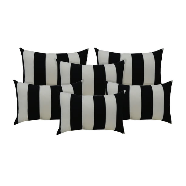 Rsh Décor Indoor Outdoor Set Of 6 Rectangle Lumbar Decorative Pillows Black White Stripe 20 X 12 Com - Resort Spa Home Decor Inc Easley Sc
