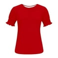 thumbnail image 3 of Women Base T-Shirt Lace Sleeve Crew Neck Casual Tops Summer Comfy Short Sleeve Pullover Tops, 3 of 6